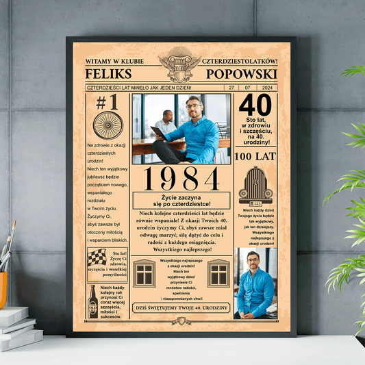 Strona gazety - plakat, spersonalizowany prezent na urodziny - idamell.com