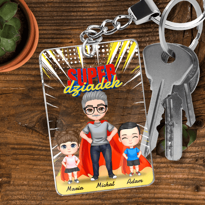 Super dziadek z wnukami - brelok do kluczy, spersonalizowany prezent dla dziadka - idamell.com