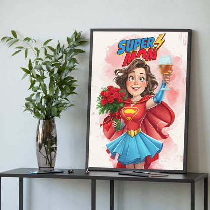 Super mama Ilustracja - plakat, spersonalizowany prezent dla mamy - idamell.com
