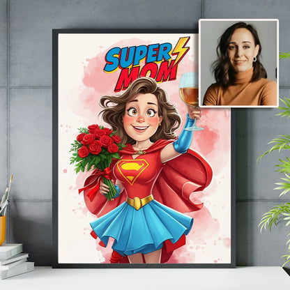 Super mama Ilustracja - plakat, spersonalizowany prezent dla mamy - idamell.com