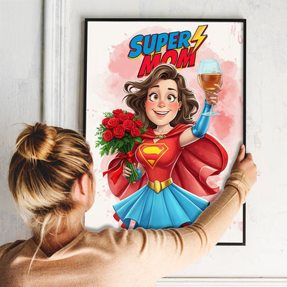 Super mama Ilustracja - plakat, spersonalizowany prezent dla mamy - idamell.com