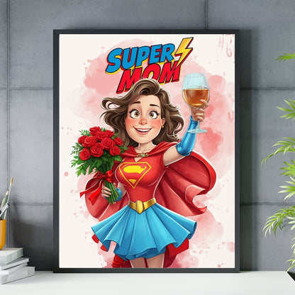 Super mama Ilustracja - plakat, spersonalizowany prezent dla mamy - idamell.com