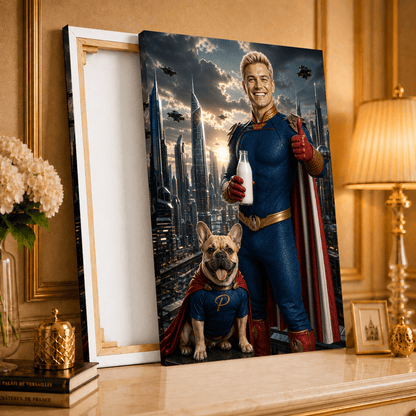 Super tata i pies - druk na płótnie, spersonalizowany prezent dla taty - idamell.com