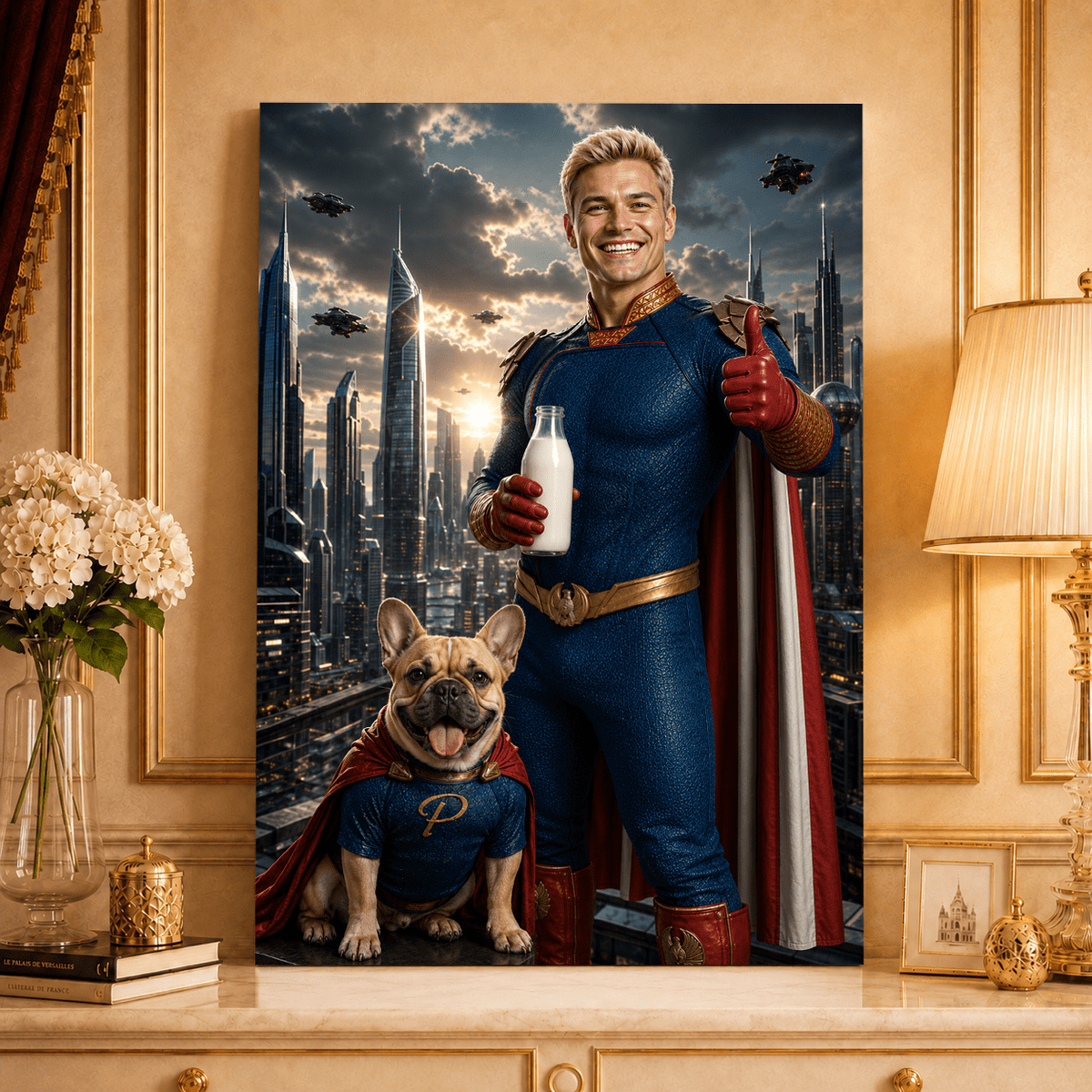 Super tata i pies - druk na płótnie, spersonalizowany prezent dla taty - idamell.com