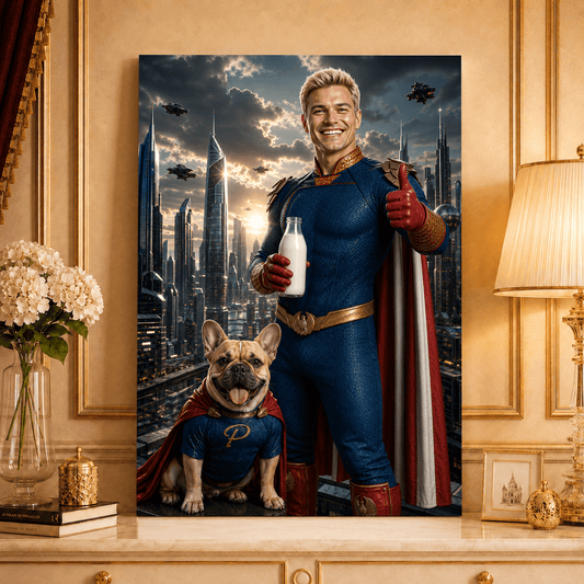 Super tata i pies - druk na płótnie, spersonalizowany prezent dla taty - idamell.com