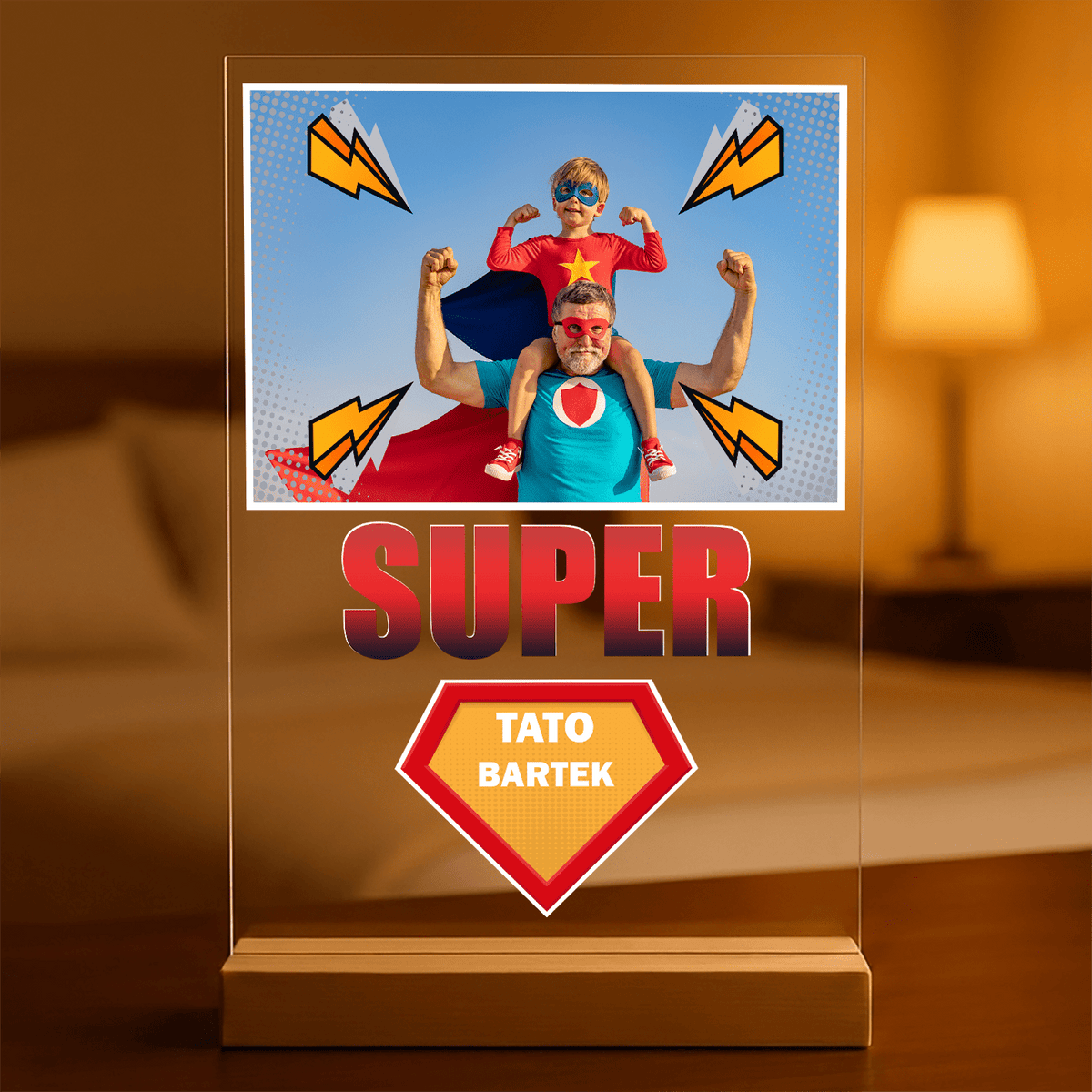 Superbohater tata - Druk na szkle, spersonalizowany prezent dla taty - idamell.com