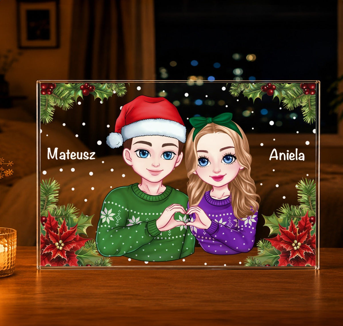 Świąteczna para Clipart - Druk na szkle, spersonalizowany prezent dla chłopaka - idamell.com