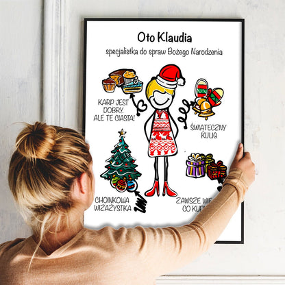 Świąteczna specjalistka - plakat, spersonalizowany prezent dla dziewczyny - idamell.com