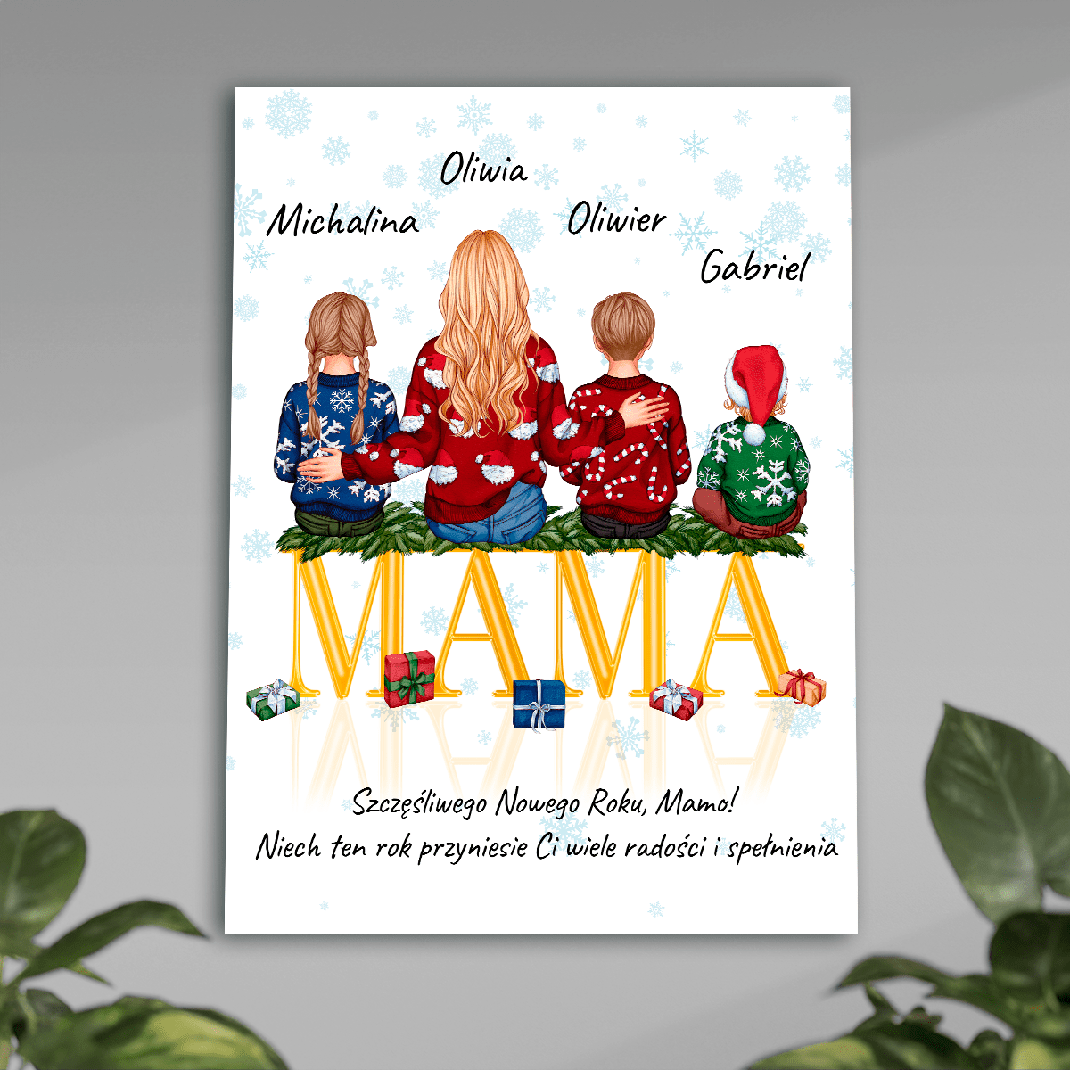Świąteczny Clipart MAMA + życzenia noworoczne - plakat, spersonalizowany prezent dla mamy - idamell.com