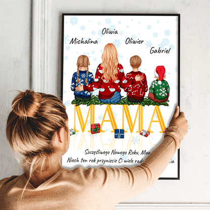 Świąteczny Clipart MAMA + życzenia noworoczne - plakat, spersonalizowany prezent dla mamy - idamell.com