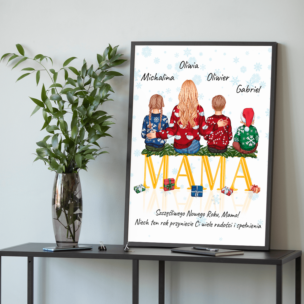 Świąteczny Clipart MAMA + życzenia noworoczne - plakat, spersonalizowany prezent dla mamy - idamell.com