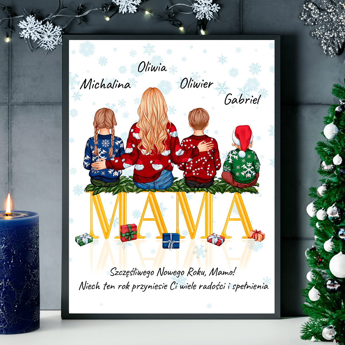 Świąteczny Clipart MAMA + życzenia noworoczne - plakat, spersonalizowany prezent dla mamy - idamell.com