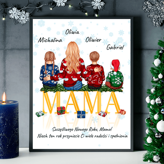 Świąteczny Clipart MAMA + życzenia noworoczne - plakat, spersonalizowany prezent dla mamy - idamell.com