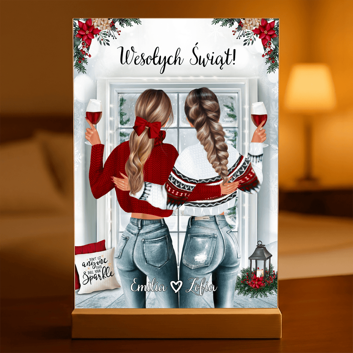Świąteczny Clipart PRZYJACIÓŁKI - Druk na szkle, spersonalizowany prezent dla przyjaciółki - idamell.com
