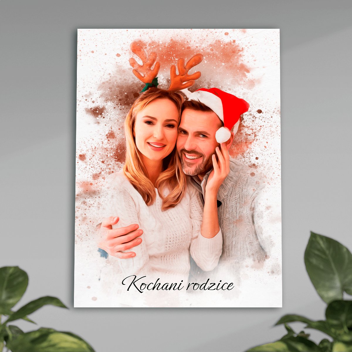 Świąteczny portret rodziców - plakat, spersonalizowany prezent dla rodziców - idamell.com