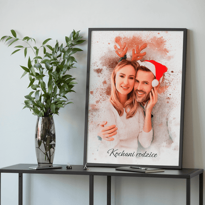 Świąteczny portret rodziców - plakat, spersonalizowany prezent dla rodziców - idamell.com