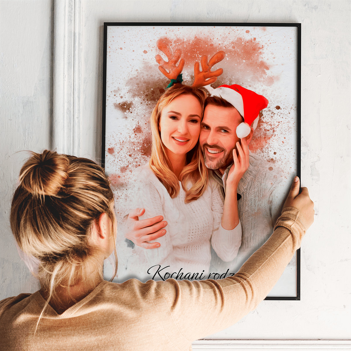 Świąteczny portret rodziców - plakat, spersonalizowany prezent dla rodziców - idamell.com