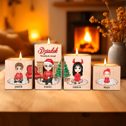 Święta dziadka - 4 x Drewniany świecznik, spersonalizowany prezent dla dziadka - idamell.com