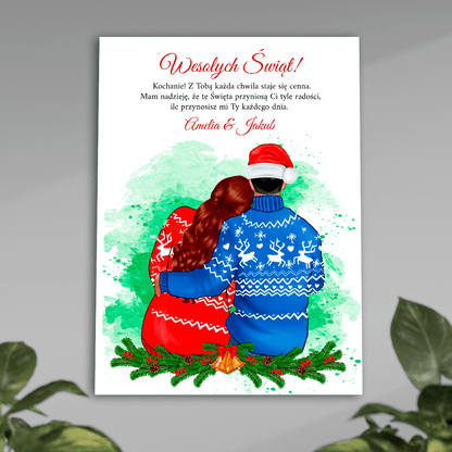 Szczęśliwa para w Święta Clipart - plakat, spersonalizowany prezent dla męża - idamell.com