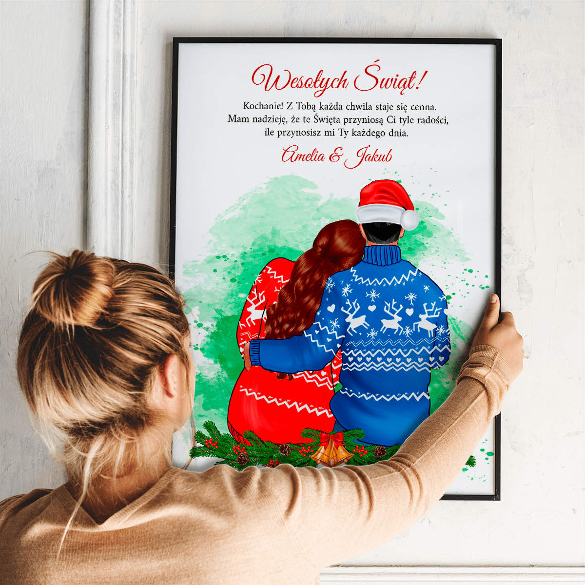 Szczęśliwa para w Święta Clipart - plakat, spersonalizowany prezent dla męża - idamell.com