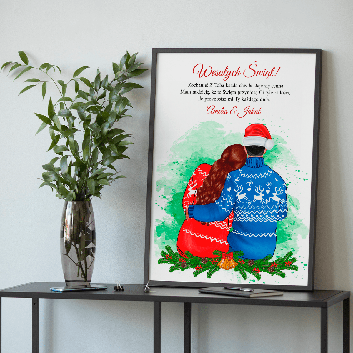 Szczęśliwa para w Święta Clipart - plakat, spersonalizowany prezent dla męża - idamell.com