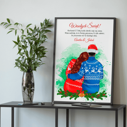 Szczęśliwa para w Święta Clipart - plakat, spersonalizowany prezent dla męża - idamell.com