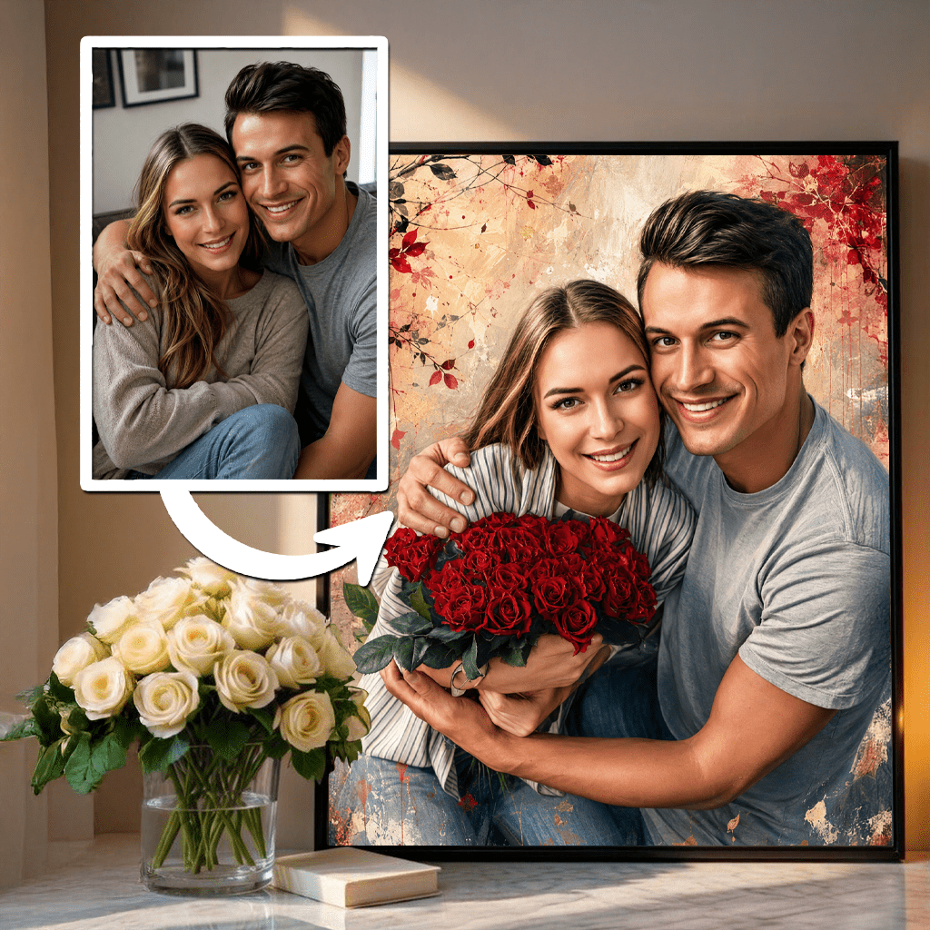 Szczęśliwa para zakochanych - plakat, spersonalizowany prezent dla pary - idamell.com