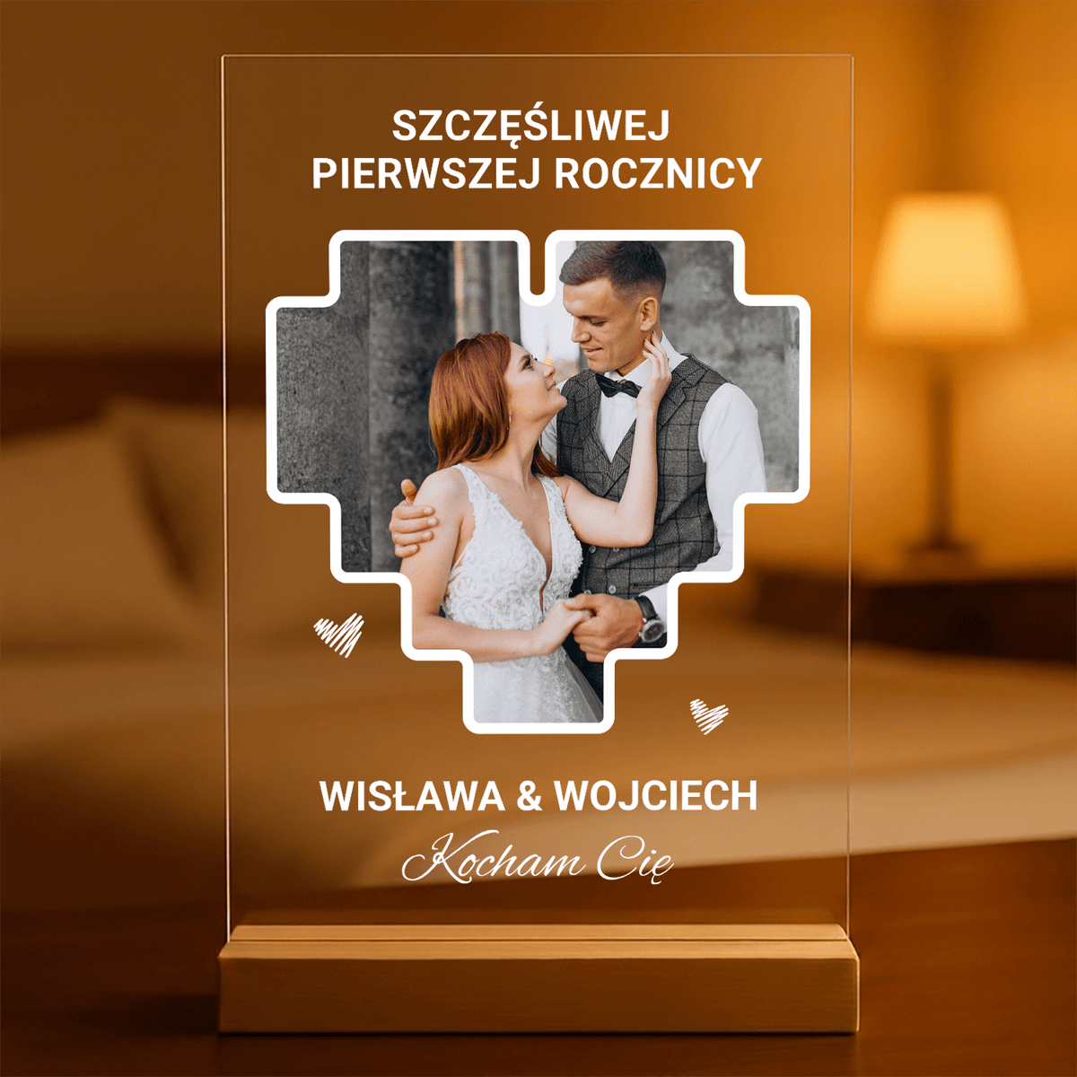 Szczęśliwej pierwszej rocznicy - Druk na szkle, spersonalizowany prezent dla pary - idamell.com