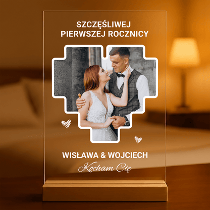 Szczęśliwej pierwszej rocznicy - Druk na szkle, spersonalizowany prezent dla pary - idamell.com