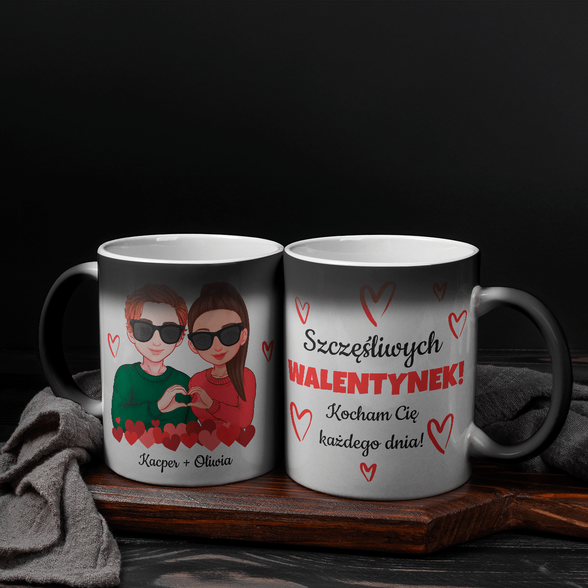 Szczęśliwych Walentynek! - 1x Kubek magiczny z nadrukiem, spersonalizowany prezent dla pary - idamell.com
