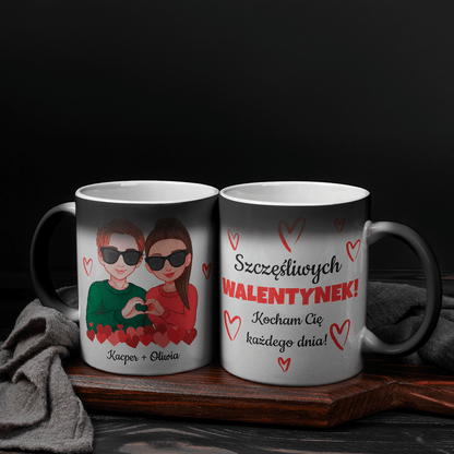 Szczęśliwych Walentynek! - 1x Kubek magiczny z nadrukiem, spersonalizowany prezent dla pary - idamell.com