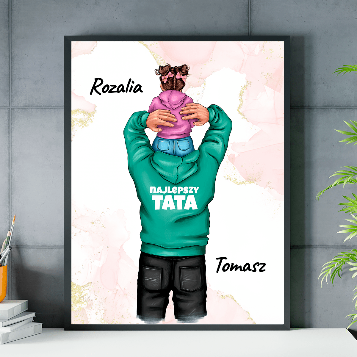 Tata i córka Clipart - plakat, spersonalizowany prezent dla taty - idamell.com