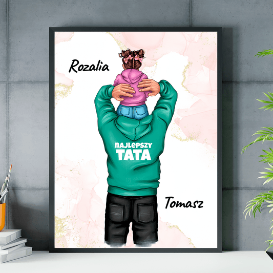 Tata i córka Clipart - plakat, spersonalizowany prezent dla taty - idamell.com