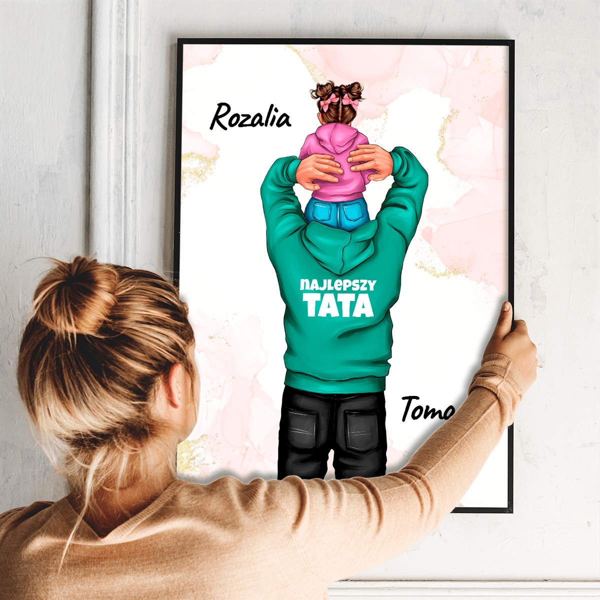 Tata i córka Clipart - plakat, spersonalizowany prezent dla taty - idamell.com