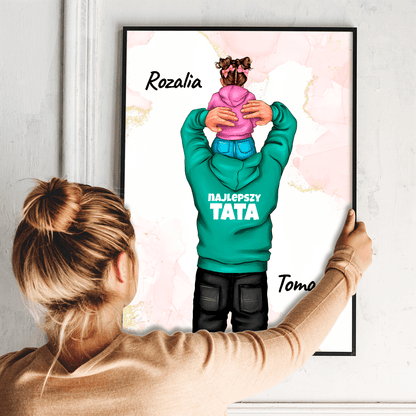 Tata i córka Clipart - plakat, spersonalizowany prezent dla taty - idamell.com
