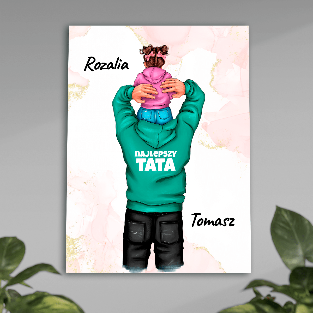 Tata i córka Clipart - plakat, spersonalizowany prezent dla taty - idamell.com