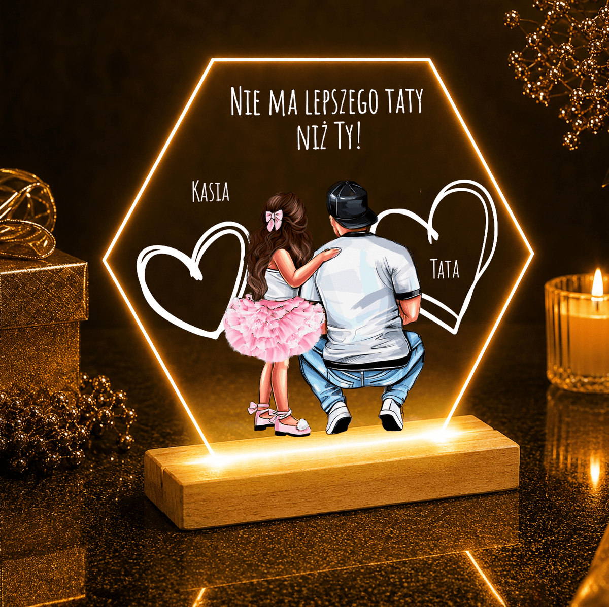 Tata i córka - Druk na szkle, spersonalizowany prezent dla taty - idamell.com