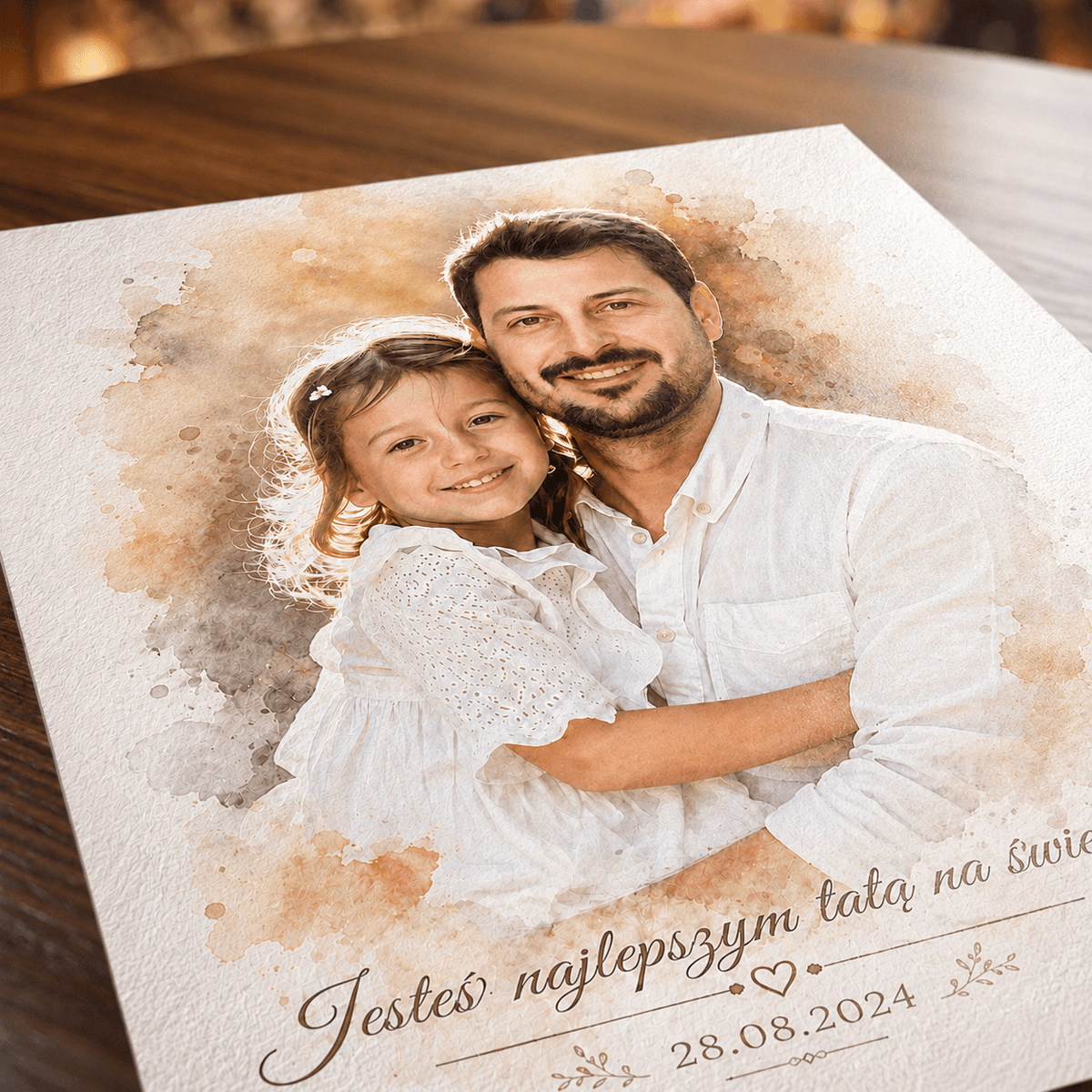 Tata i dziecko portret watercolour - plakat, spersonalizowany prezent dla taty - idamell.com