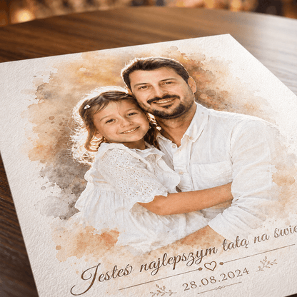 Tata i dziecko portret watercolour - plakat, spersonalizowany prezent dla taty - idamell.com