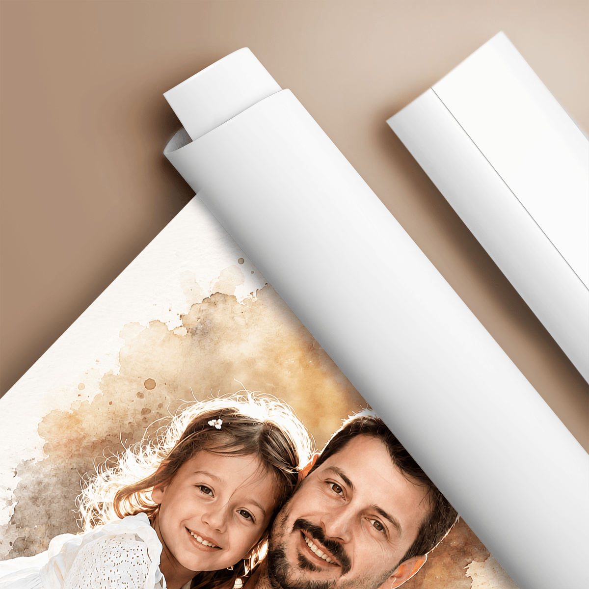 Tata i dziecko portret watercolour - plakat, spersonalizowany prezent dla taty - idamell.com