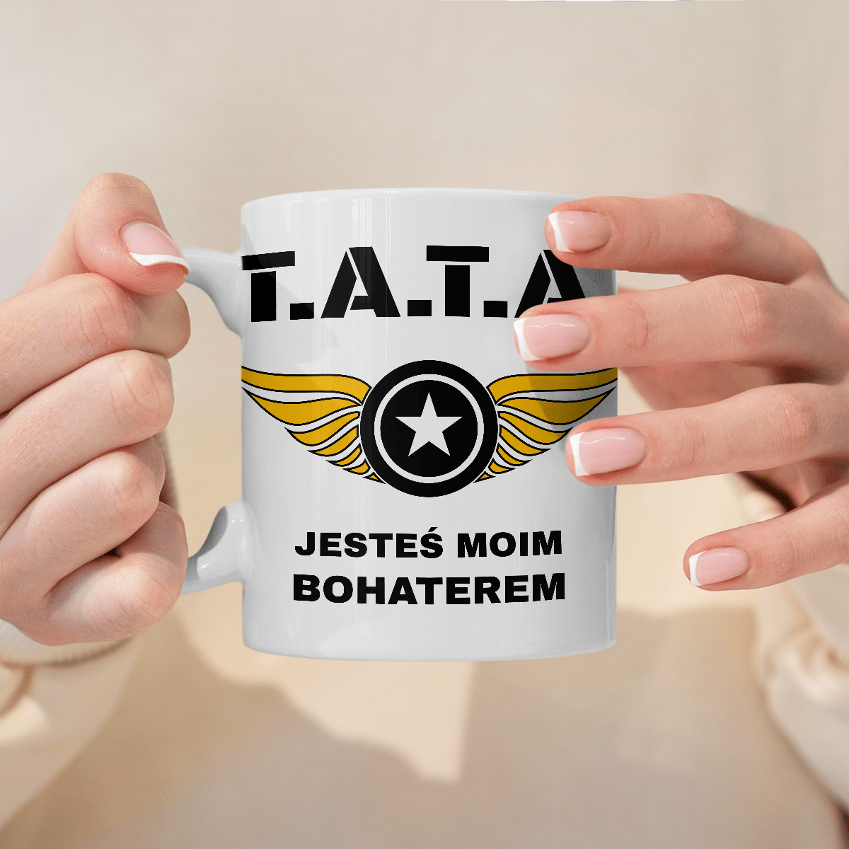 Tata moim bohaterem - 1x Kubek z nadrukiem, spersonalizowany prezent dla taty - idamell.com