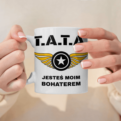 Tata moim bohaterem - 1x Kubek z nadrukiem, spersonalizowany prezent dla taty - idamell.com