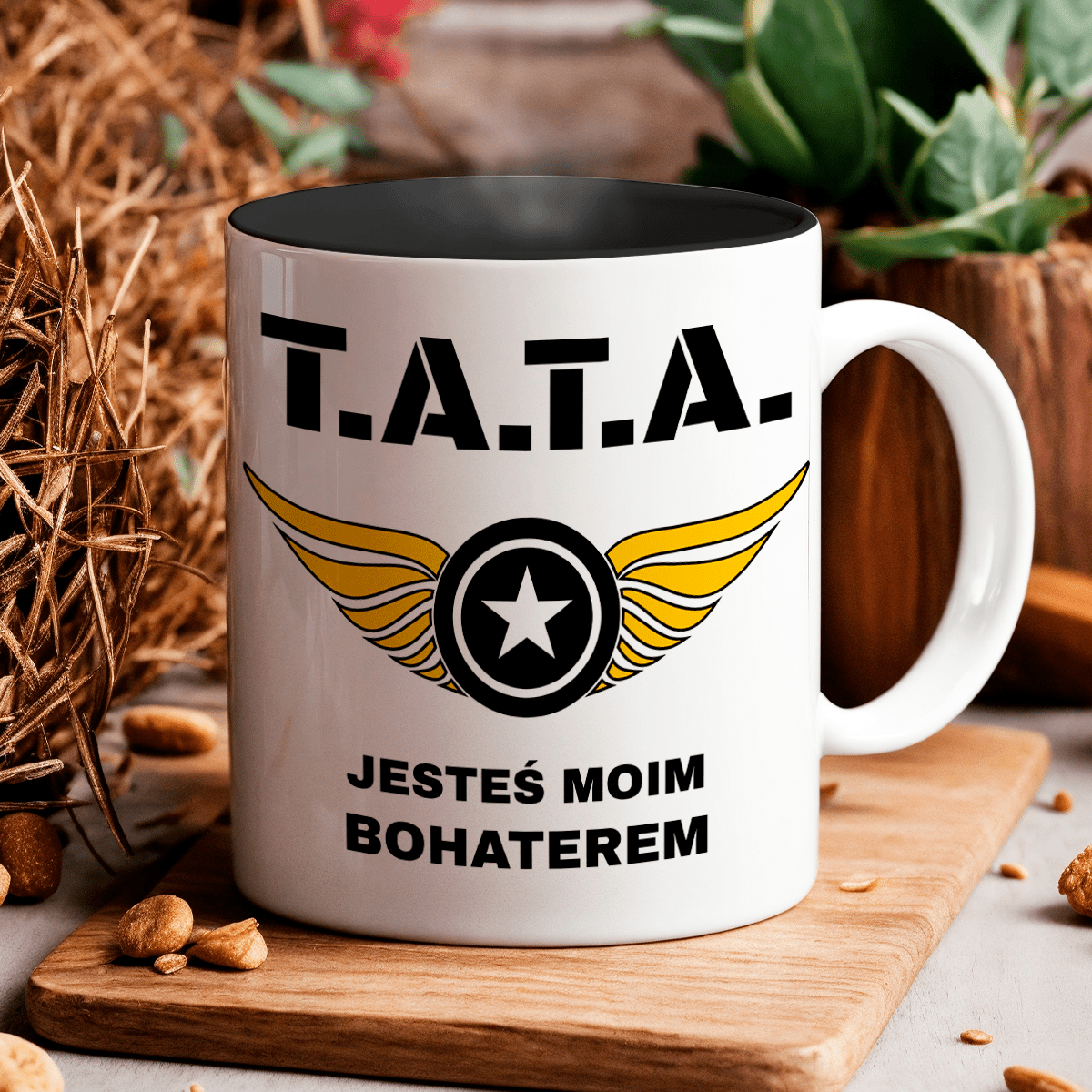 Tata moim bohaterem - 1x Kubek z nadrukiem, spersonalizowany prezent dla taty - idamell.com