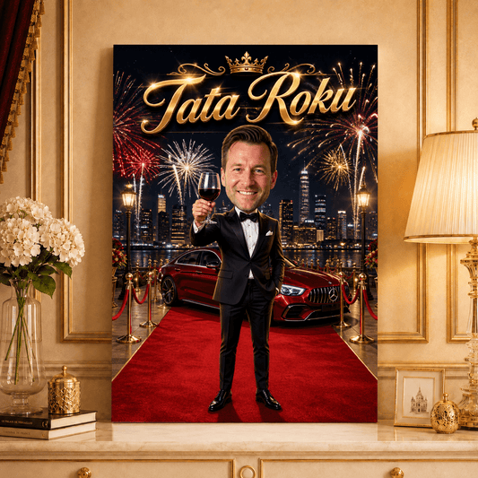 Tata roku ilustracja - druk na płótnie, spersonalizowany prezent dla taty - idamell.com