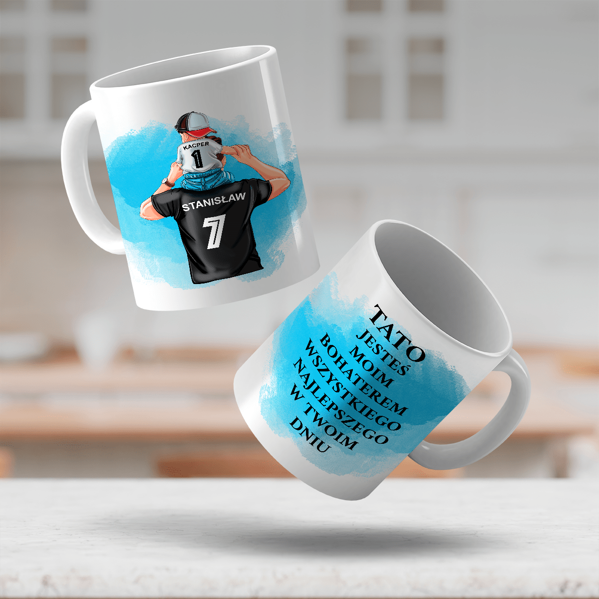 Tata z synem Clipart - 1x Kubek z nadrukiem, spersonalizowany prezent dla taty - idamell.com