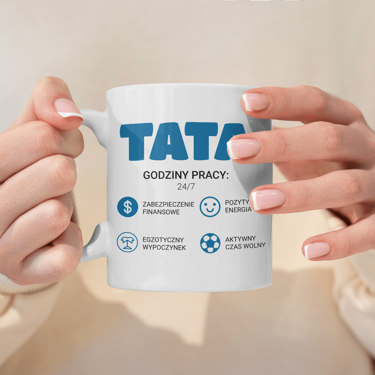 Tata zalety - 1x Kubek z nadrukiem, spersonalizowany prezent dla taty - idamell.com