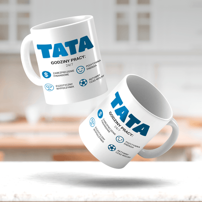 Tata zalety - 1x Kubek z nadrukiem, spersonalizowany prezent dla taty - idamell.com