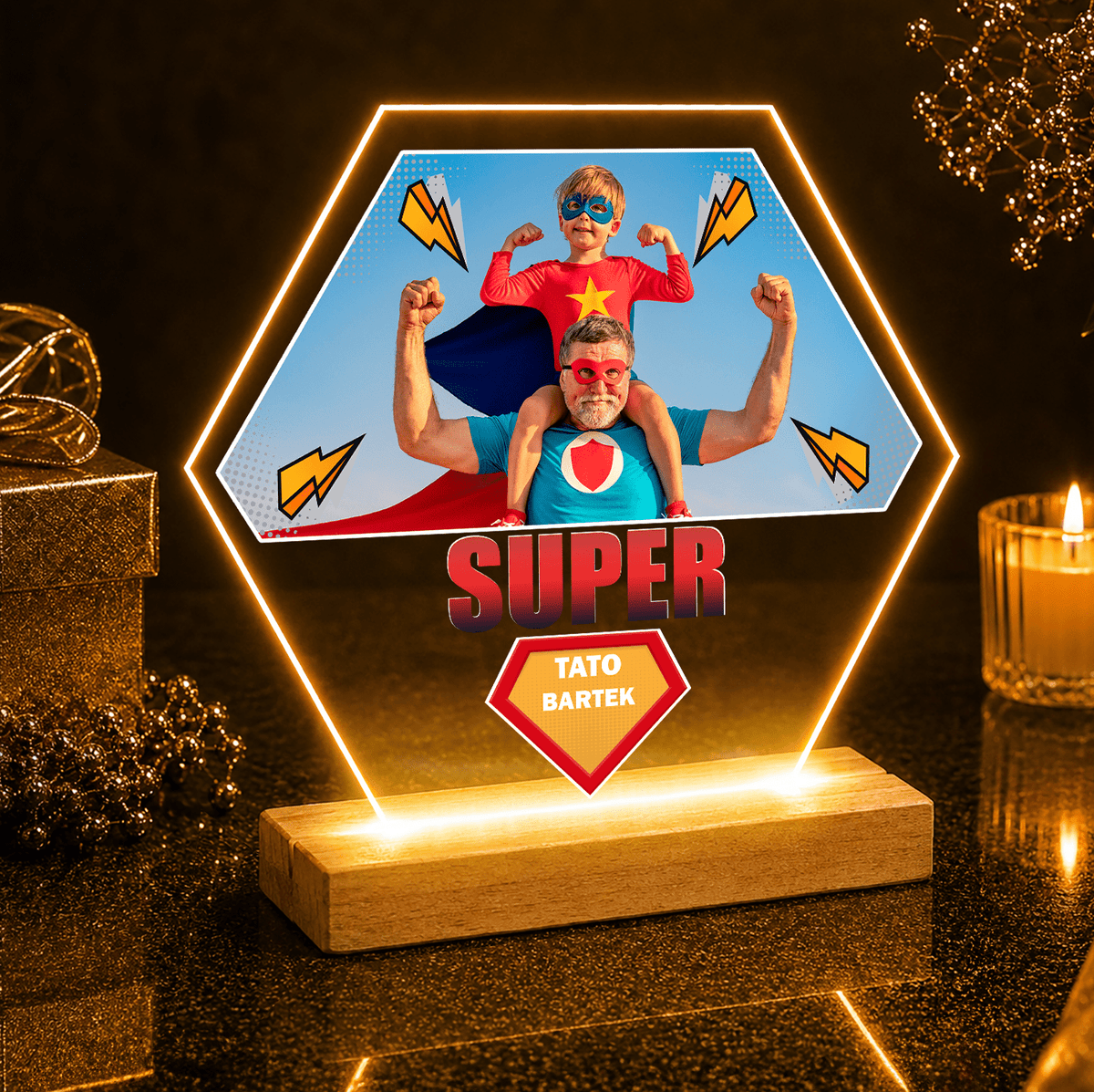 Tato superbohater - Druk na szkle, spersonalizowany prezent dla taty - idamell.com