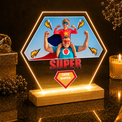 Tato superbohater - Druk na szkle, spersonalizowany prezent dla taty - idamell.com
