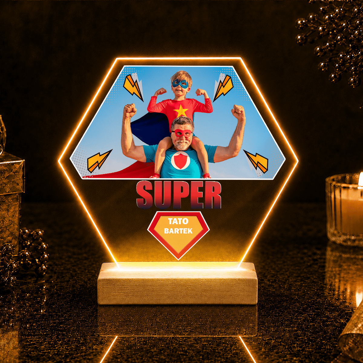 Tato superbohater - Druk na szkle, spersonalizowany prezent dla taty - idamell.com